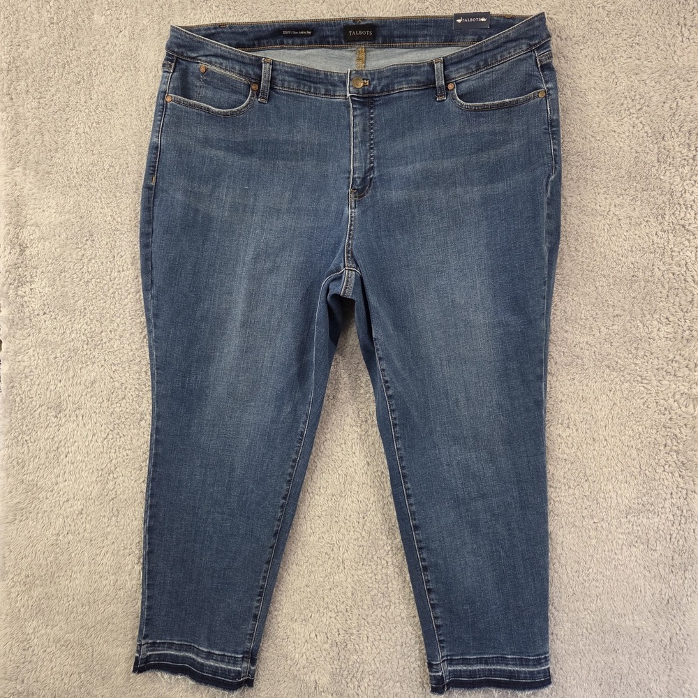 Talbots Slim Ankle Jeans Women's 22WP‎ Blue Stretch Raw Hem High Rise Denim NWT